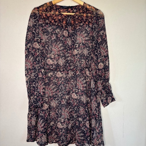 French Connection Womens Black & Marron Long Sleeve Patterned Blouse Size 4 - Picture 1 of 6